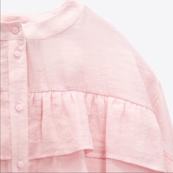 Zara romantic pink lyocell blend ruffle blouse - Picture 11 of 11